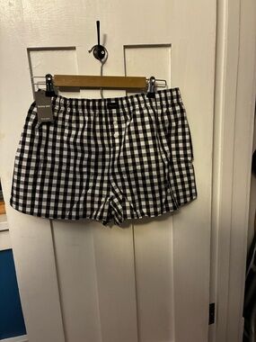 Tommy John Women’s Woven Boxer Short - Black Gingham Medium